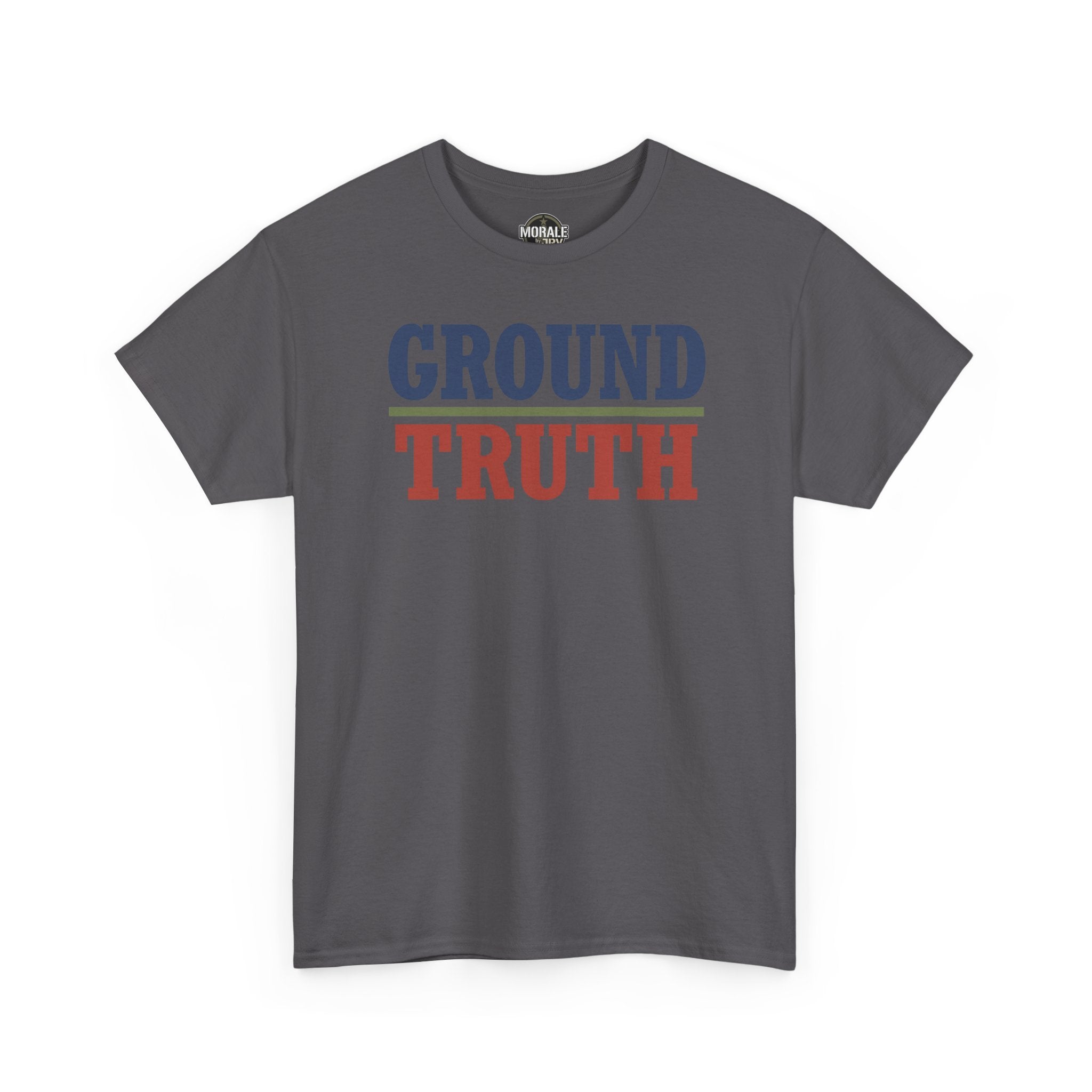 Charcoal T-shirt with 'GROUND TRUTH' block text graphic on chest