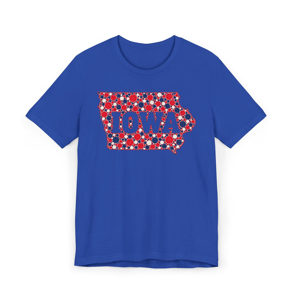Iowa State Floral Pattern T-Shirt | Red White and Blue Iowa Outline Graphic Tee