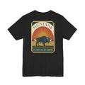 Black T-shirt with Montana square logo, bison and sunrise graphic