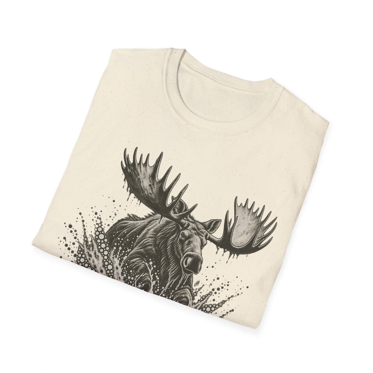 Natural off-white crew-neck T-shirt with black moose head and antler graphic