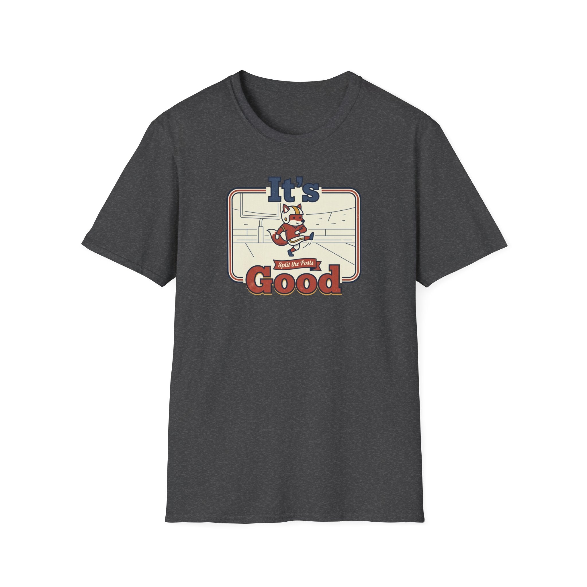 Dark charcoal short-sleeve T-shirt with fox skate graphic and “It’s Good” text
