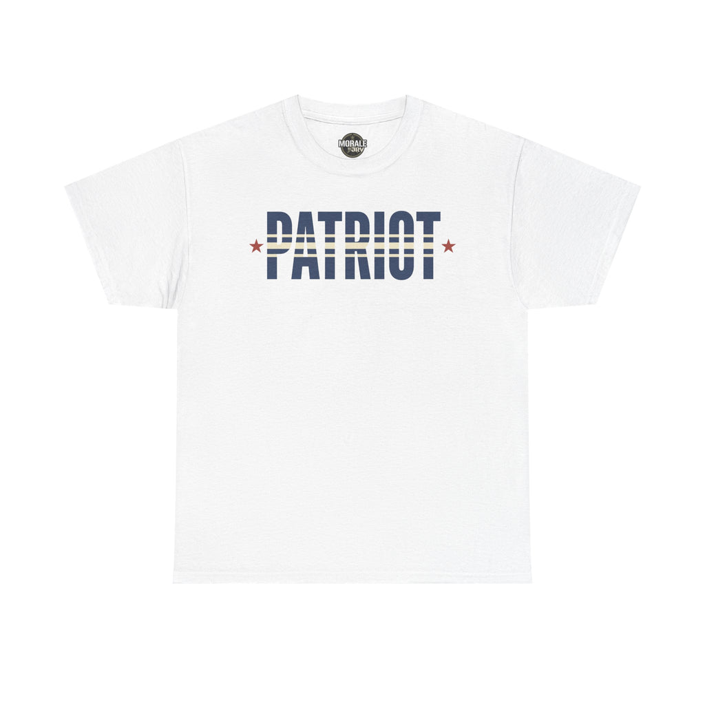 White patriot stripe T-shirt with PATRIOT logo print and red stars