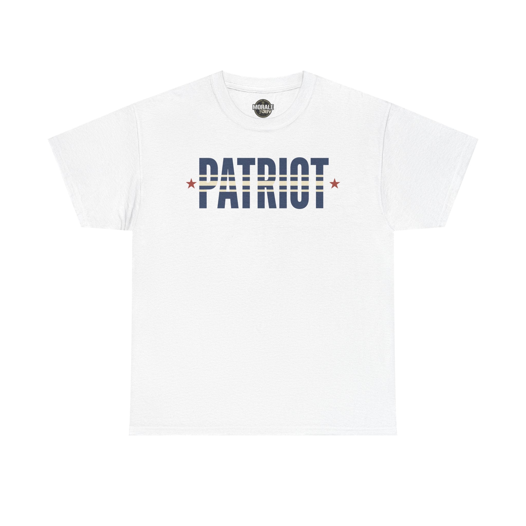 White patriot stripe T-shirt with PATRIOT logo print and red stars