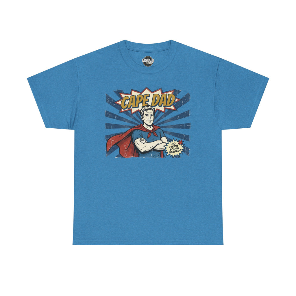 Cape Dad T‑shirt, royal blue, retro comic hero graphic