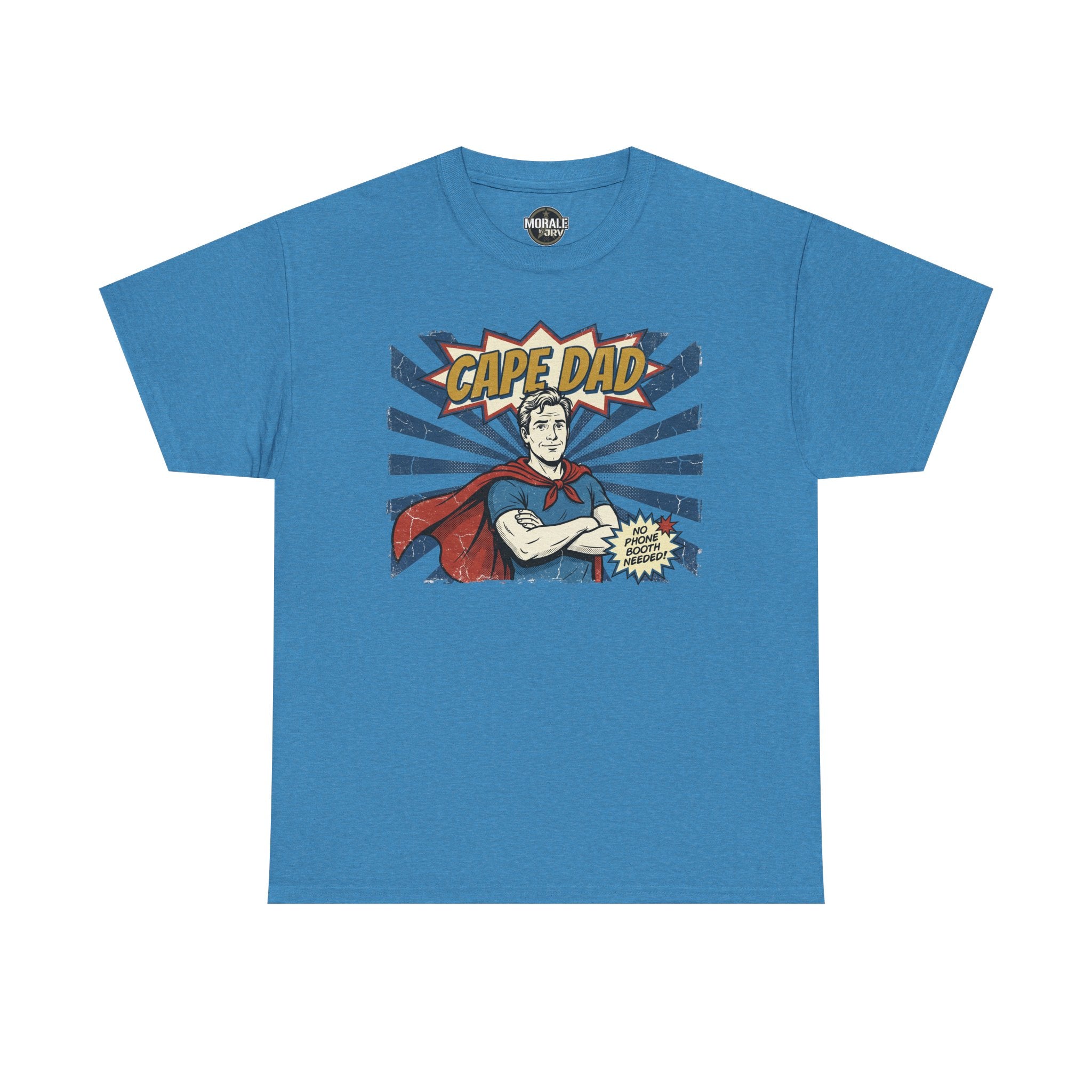 Cape Dad T‑shirt, royal blue, retro comic hero graphic