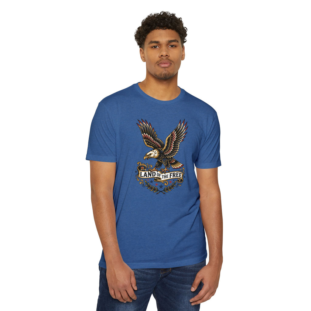 Eagle graphic T-shirt in blue with chest emblem and wings print