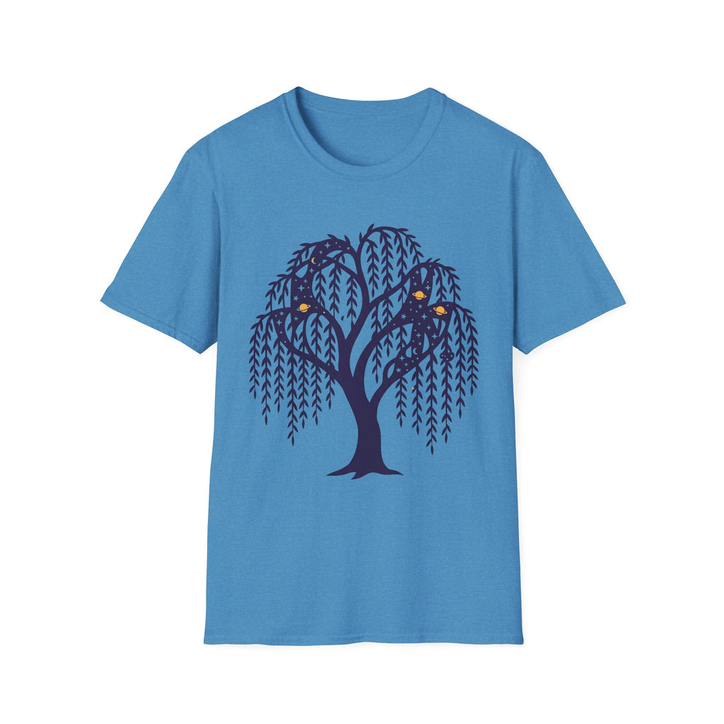 Blue T-shirt with dark blue weeping willow night owl graphic