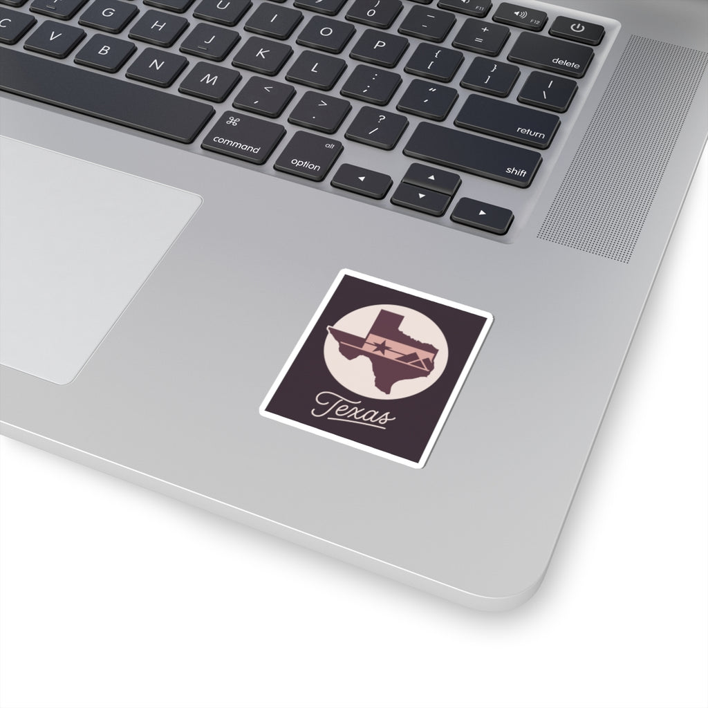 Square Texas state silhouette kiss-cut decal with star and script text