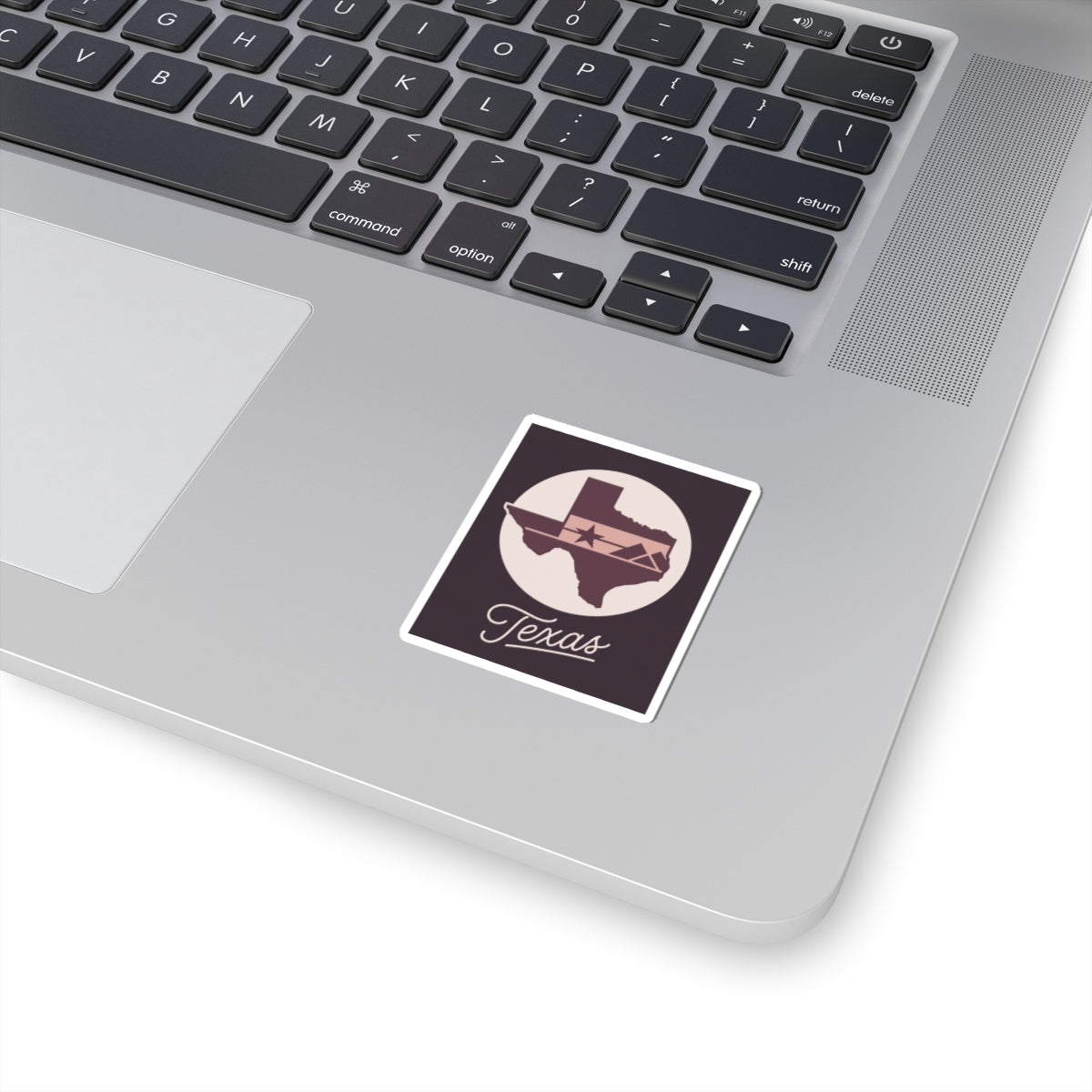 Square Texas state silhouette kiss-cut decal with star and script text