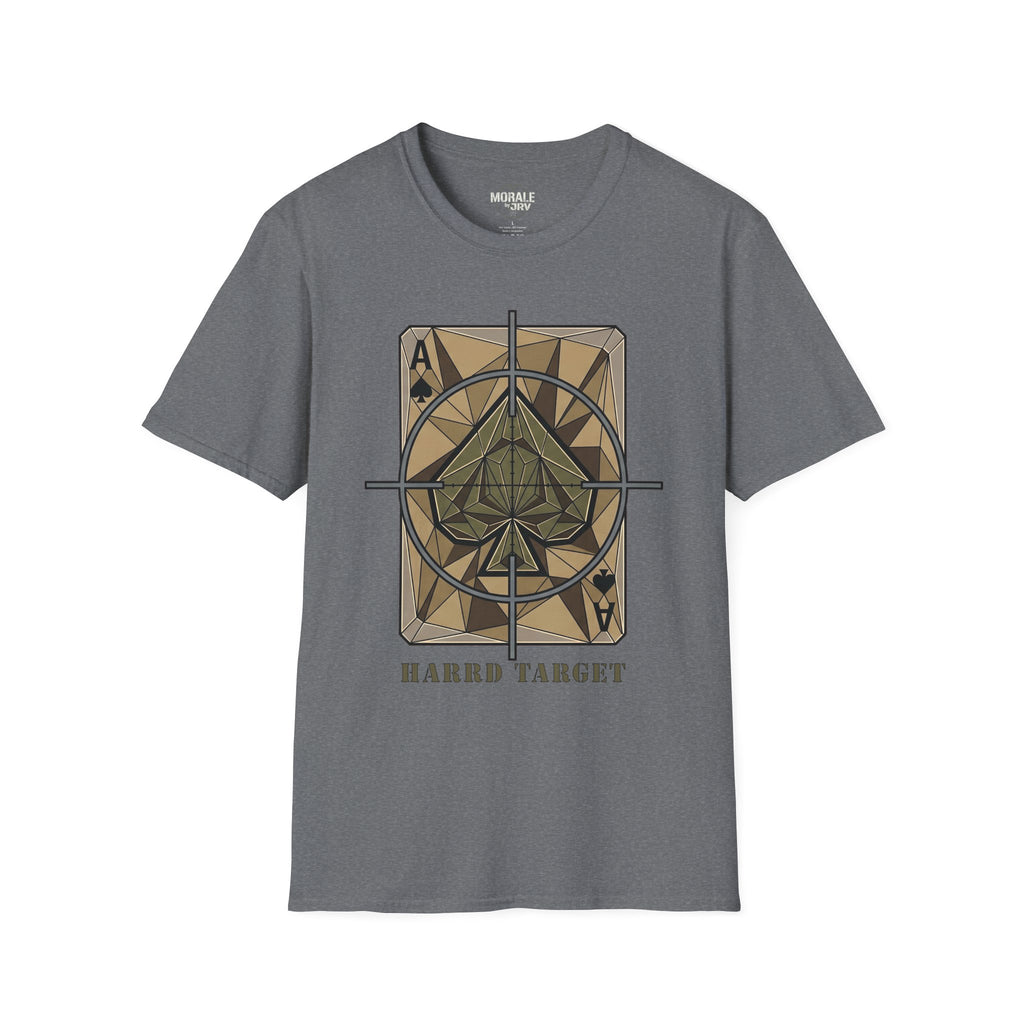 Ace Target T-shirt, Graphite Heather with crosshair spade graphic front