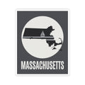 Massachusetts sailboat silhouette sticker with retro circle motif and “MASSACHUSETTS” text
