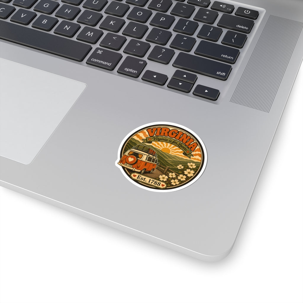 Virginia vintage van travel sticker with circular retro scene on laptop