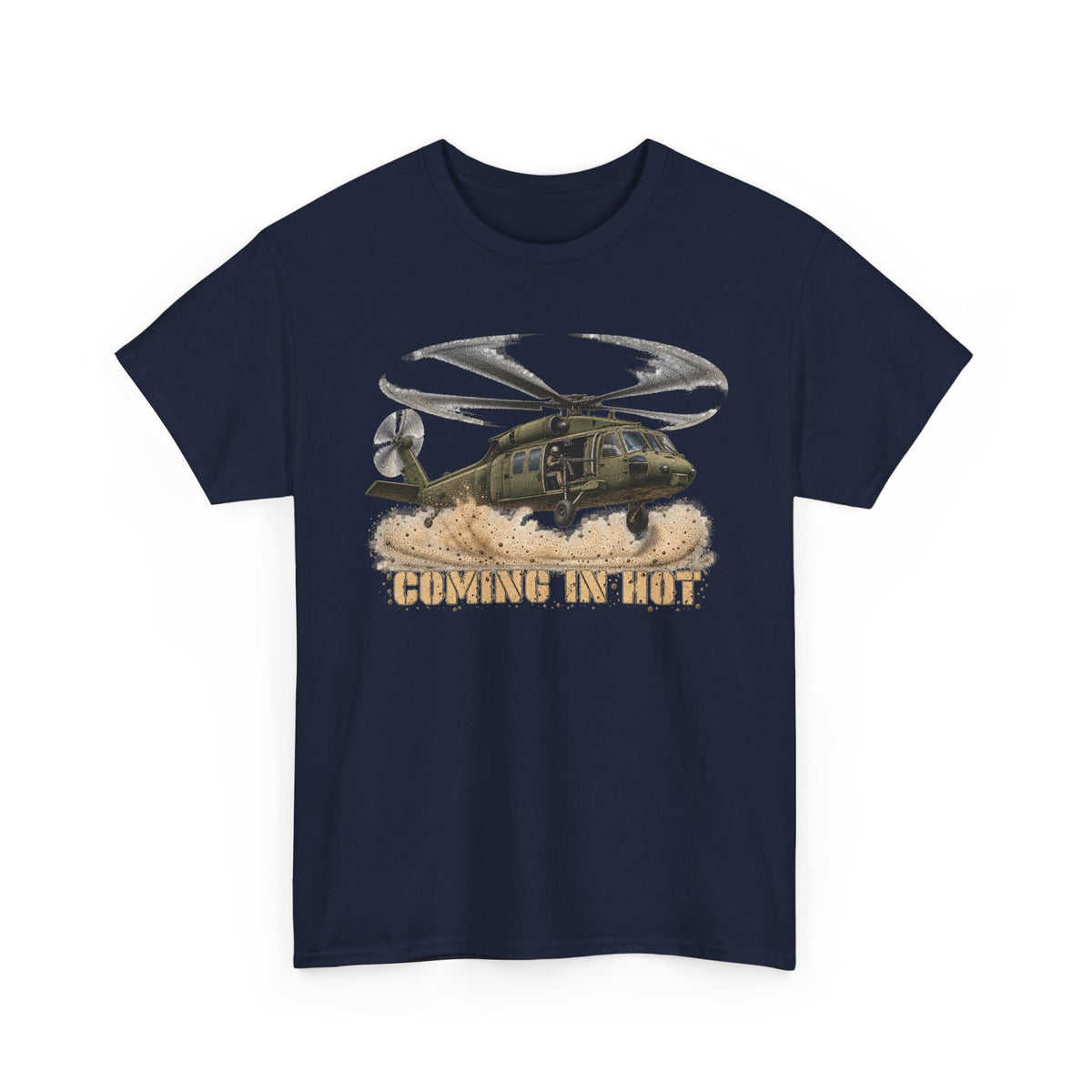 Navy crewneck T-shirt with helicopter graphic print