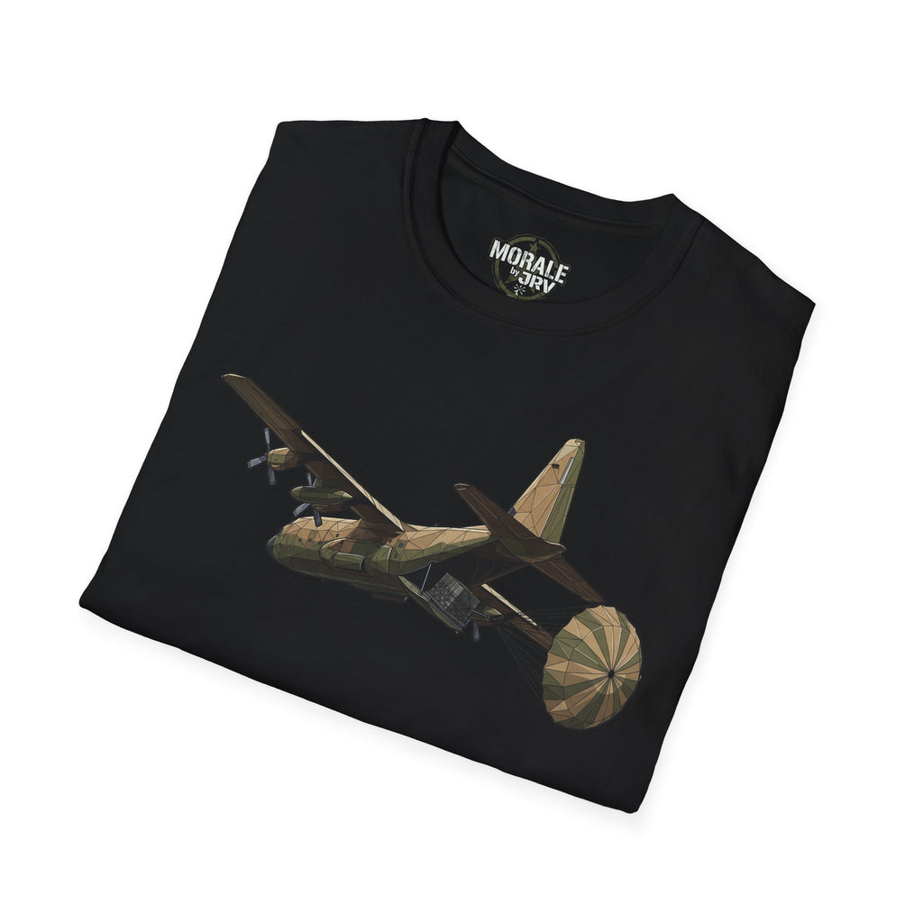 Vintage C-130 cargo plane T-shirt, black with C-130 aircraft graphic