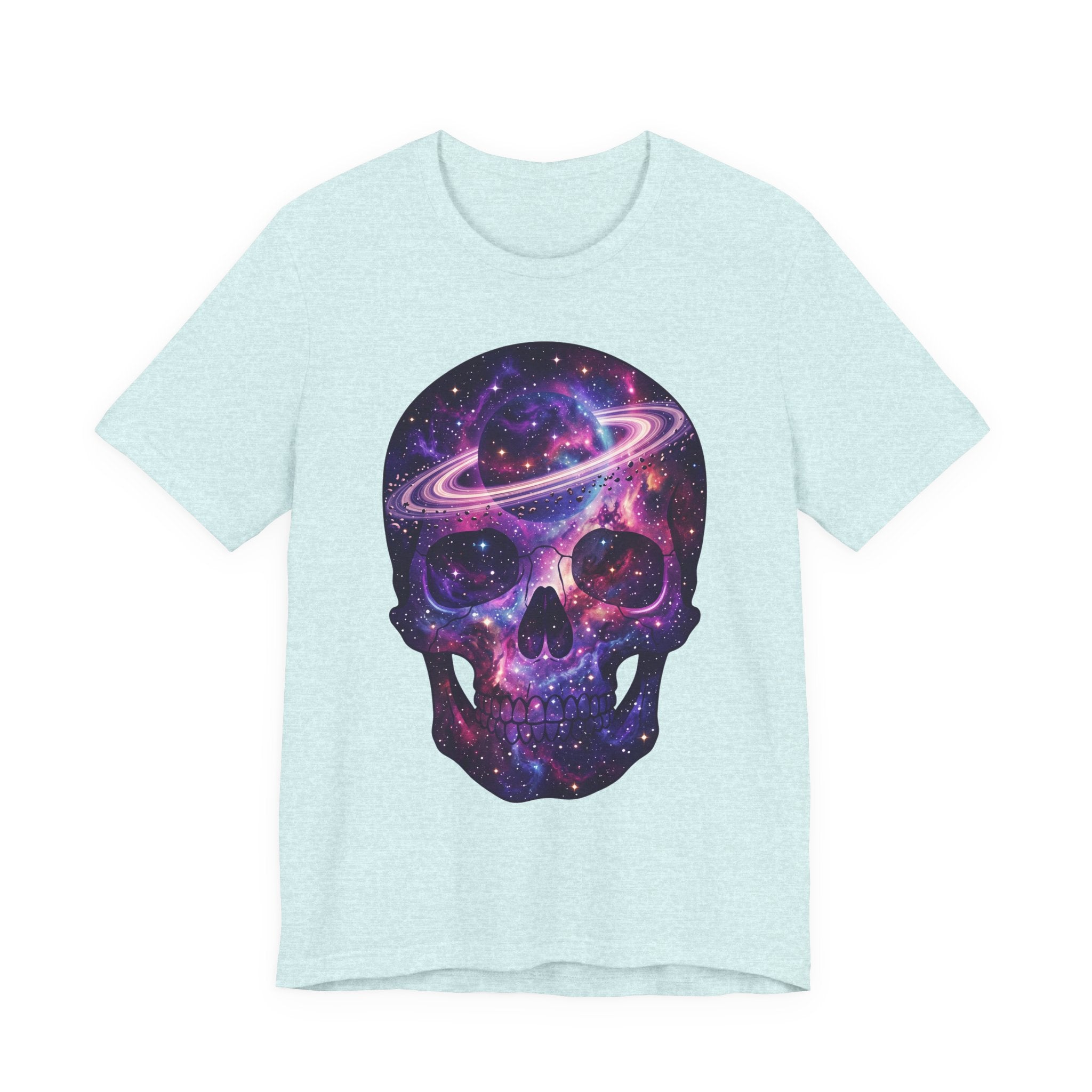 Light aqua Galaxy Skull T-Shirt featuring purple galaxy skull with planet ring