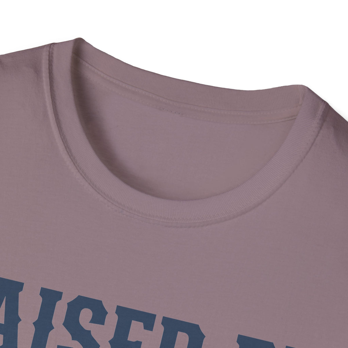 Light purple crewneck t-shirt neckline with soft ribbed collar