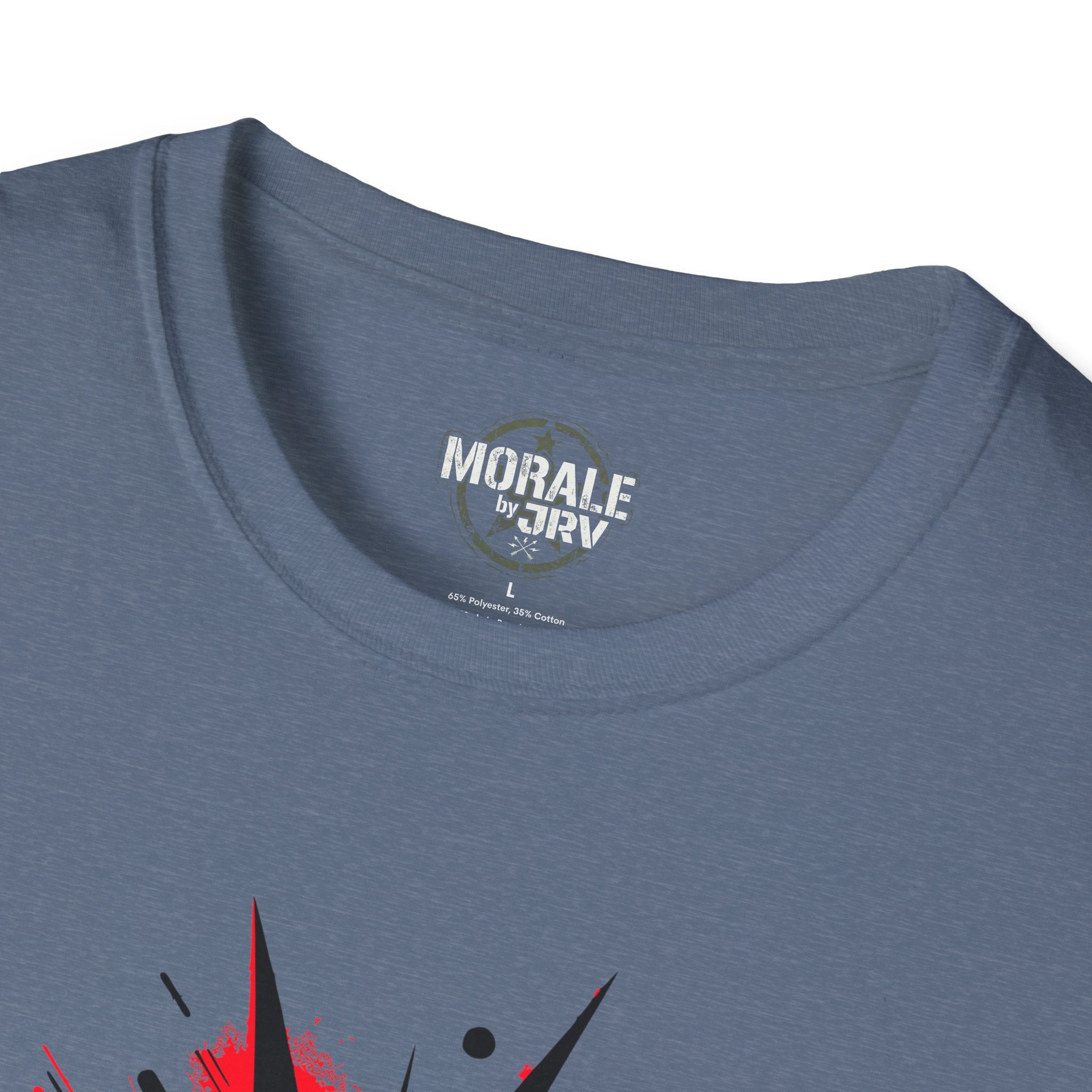 Liberty Statue graphic T-shirt in Graphite Heather, back neckline and logo print