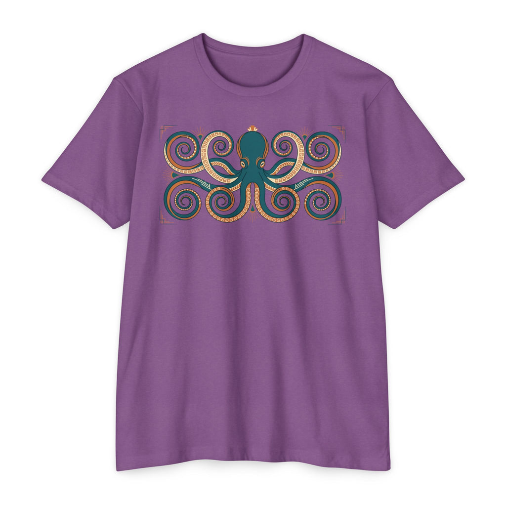 Octopus swirl graphic T-shirt, short-sleeve crew neck in lavender