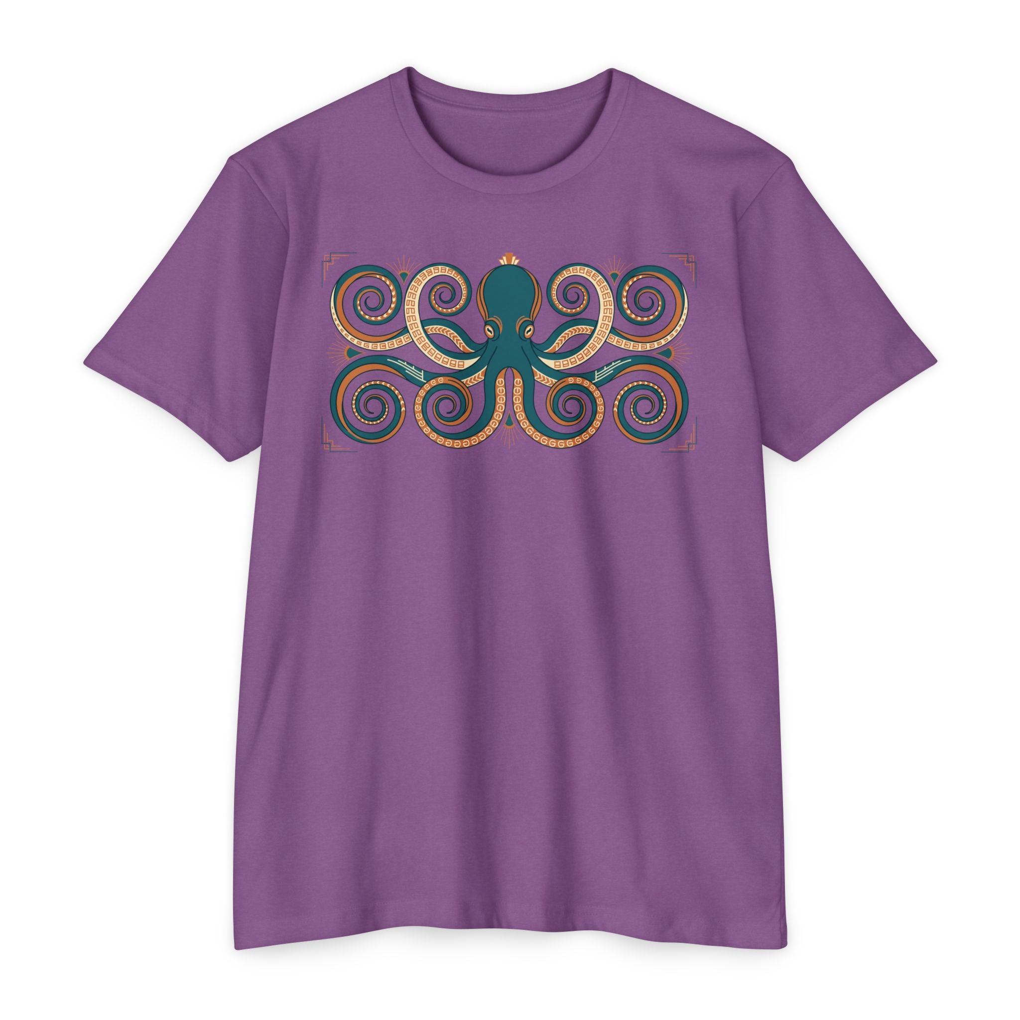 Octopus swirl graphic T-shirt, short-sleeve crew neck in lavender