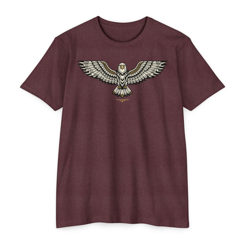 Dark brown unisex t-shirt with soaring owl wing graphic on the chest