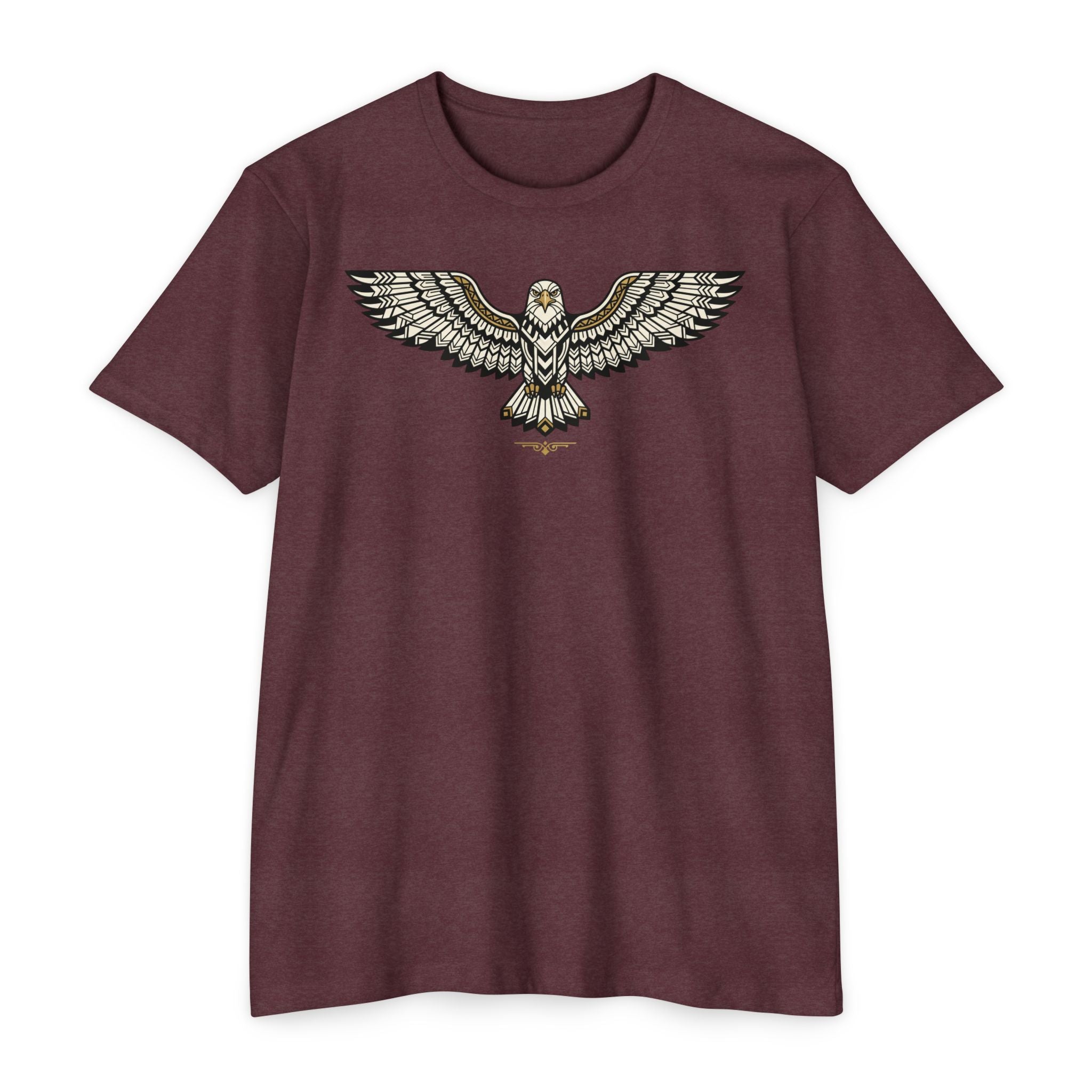 Dark brown unisex t-shirt with soaring owl wing graphic on the chest