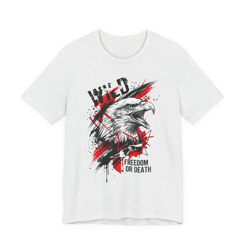 Light gray t-shirt with eagle head graphic and “Freedom or Death” text