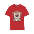 Red Grill Sergeant BBQ T-shirt with flaming grill and EST. [DAD] badge graphic