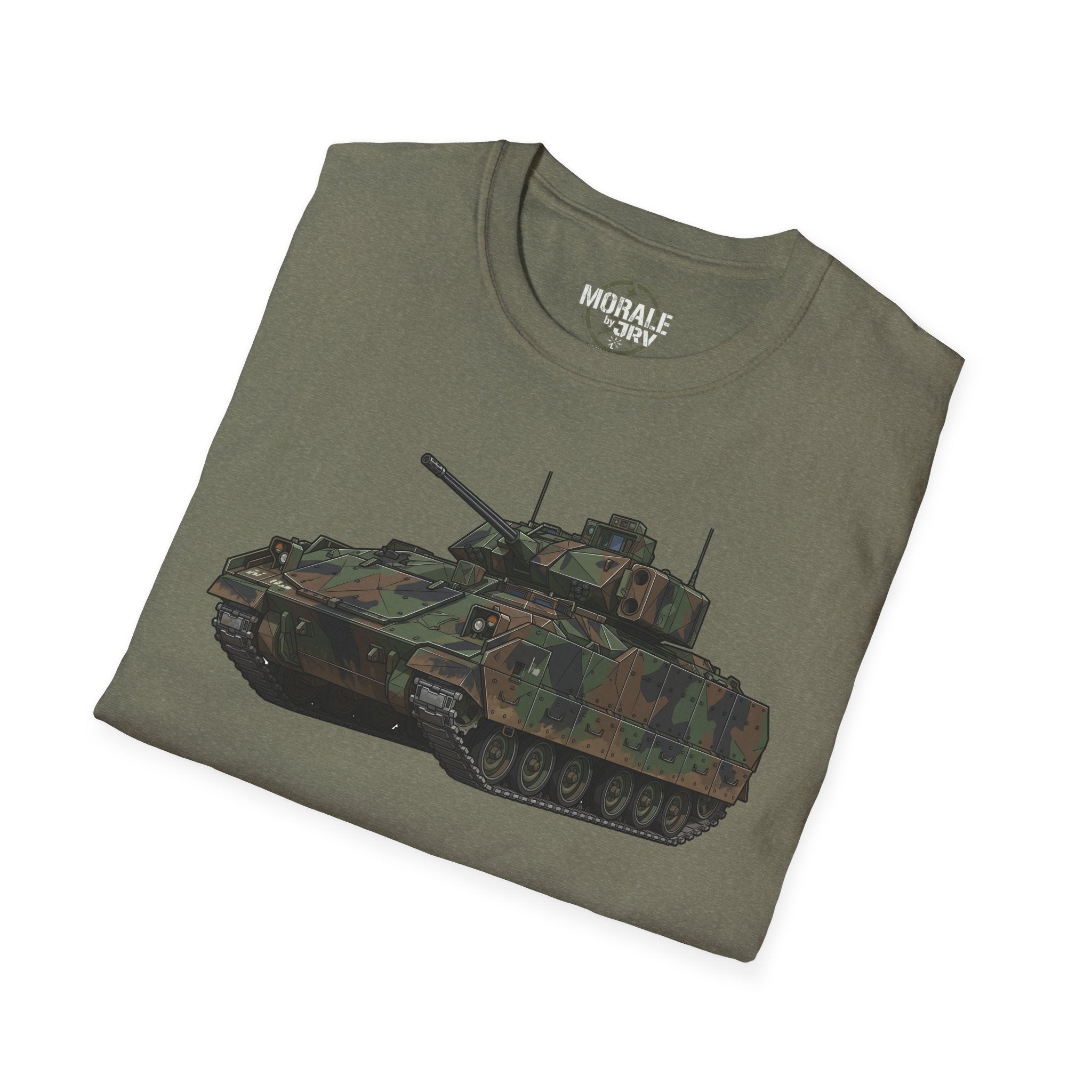 Militär Camouflage-Tank Grafik-T-Shirt in dunklem Olivgrün, Motiv auf Vorderseite