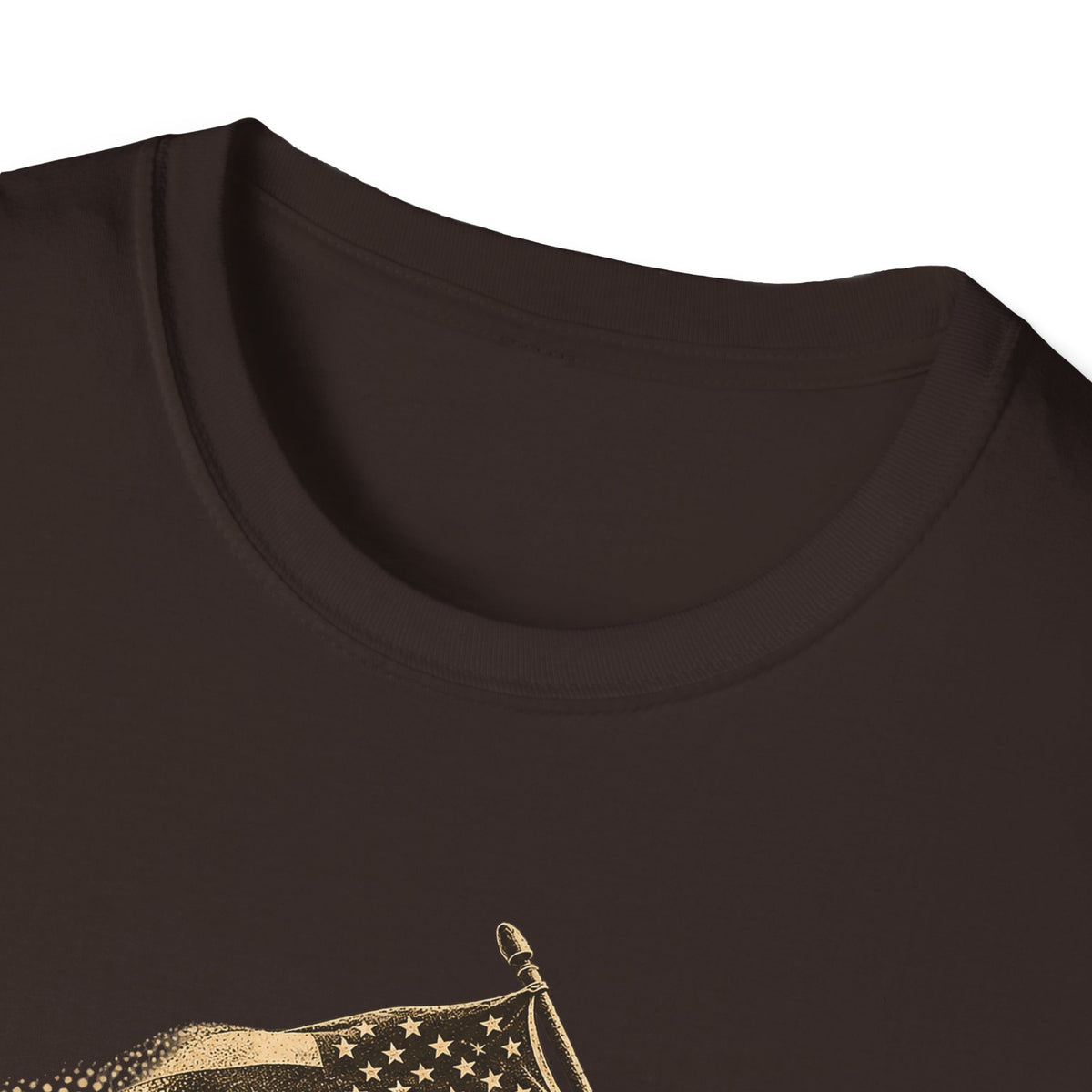 Men's crewneck T-shirt in dark brown with patriotic graphic near the chest