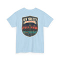 Light blue T-shirt with New York City skyline badge graphic