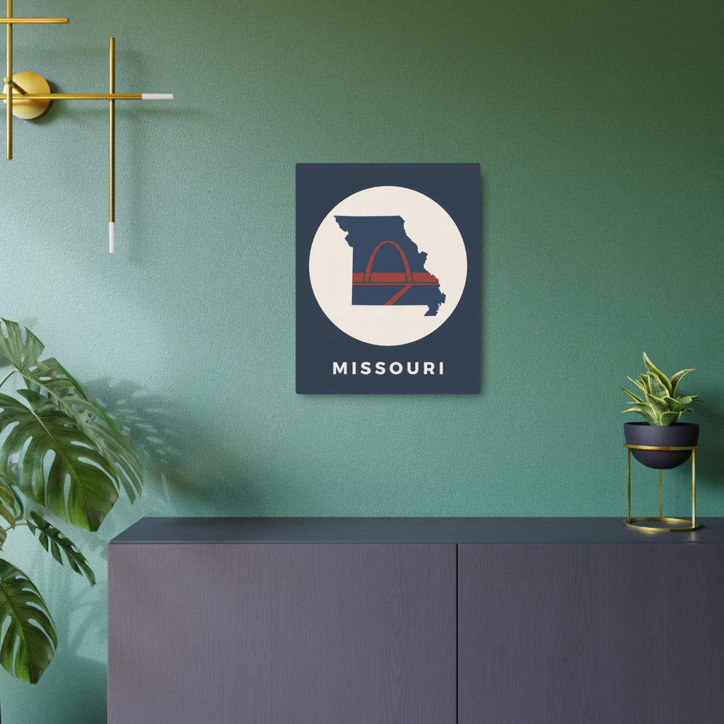 Missouri metal wall art sign showing state outline and Gateway Arch in circular badge