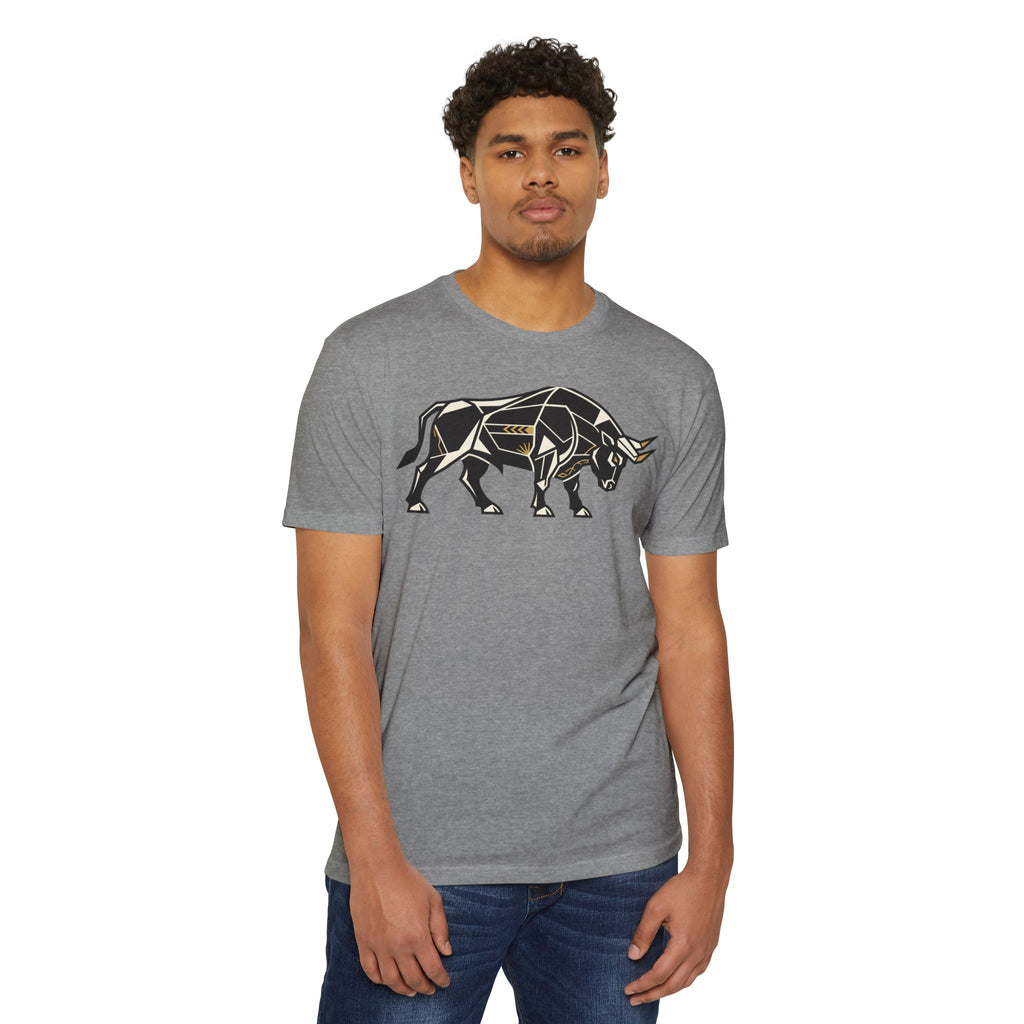 Heather grey bull graphic T-shirt with charging bull illustration on front