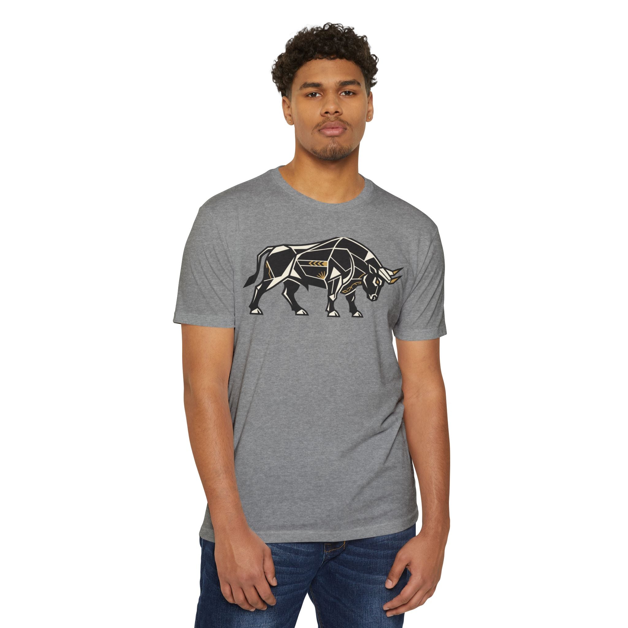Heather grey bull graphic T-shirt with charging bull illustration on front
