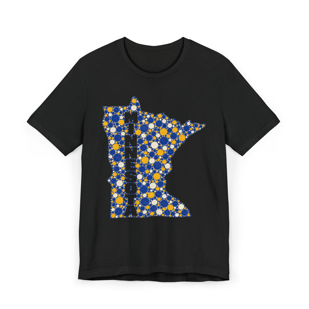 Minnesota State Floral Pattern T-Shirt | Blue and Gold Minnesota Map Graphic Tee