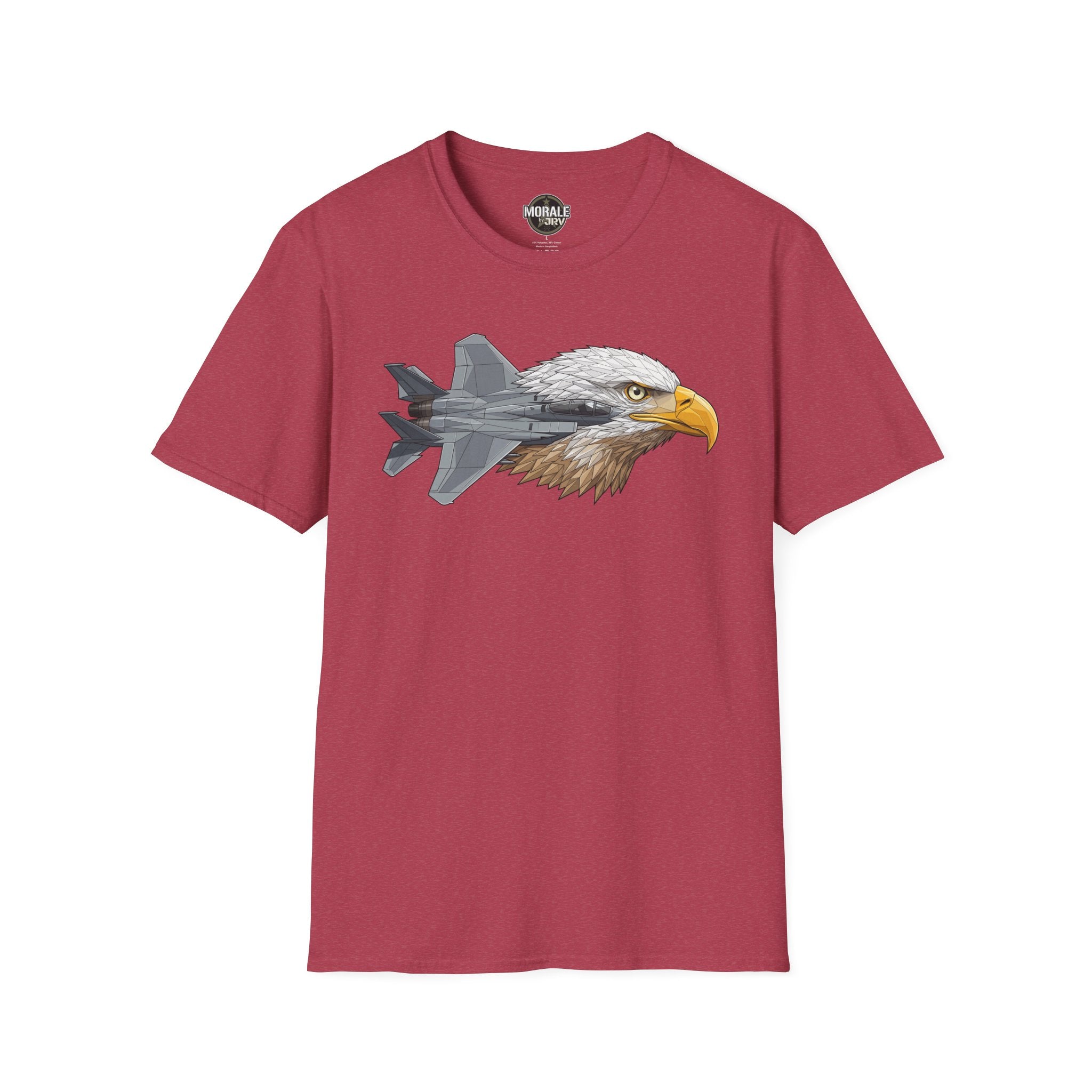 Burgundy T-shirt with eagle head and fighter jet graphic