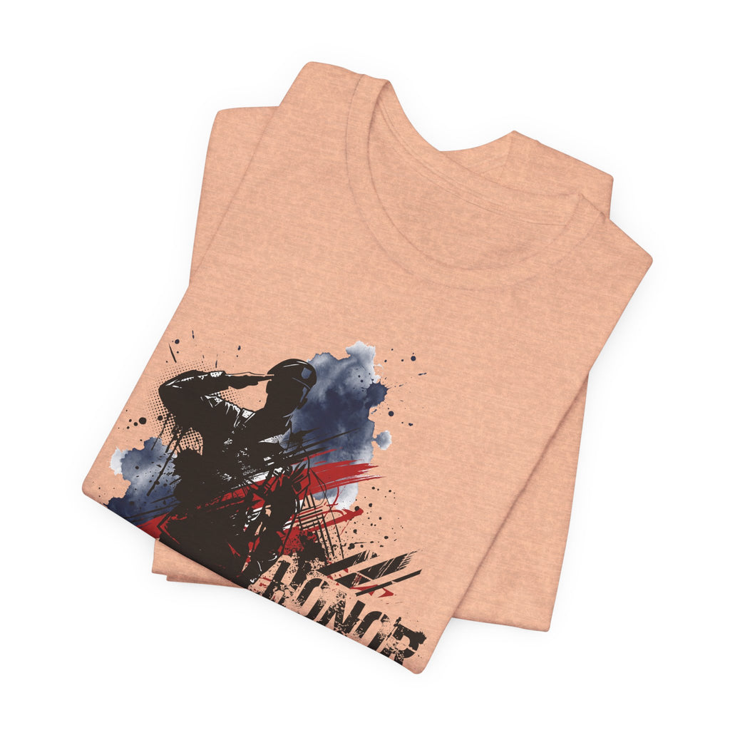 Peach T-shirt with front military silhouette graphic