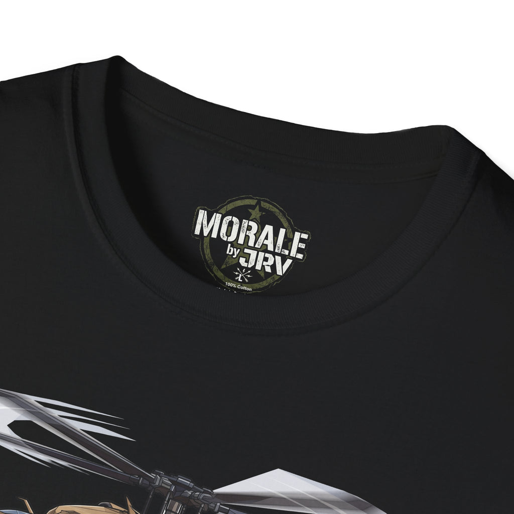 UH-60 Black Hawk T-Shirt neckline logo print on black