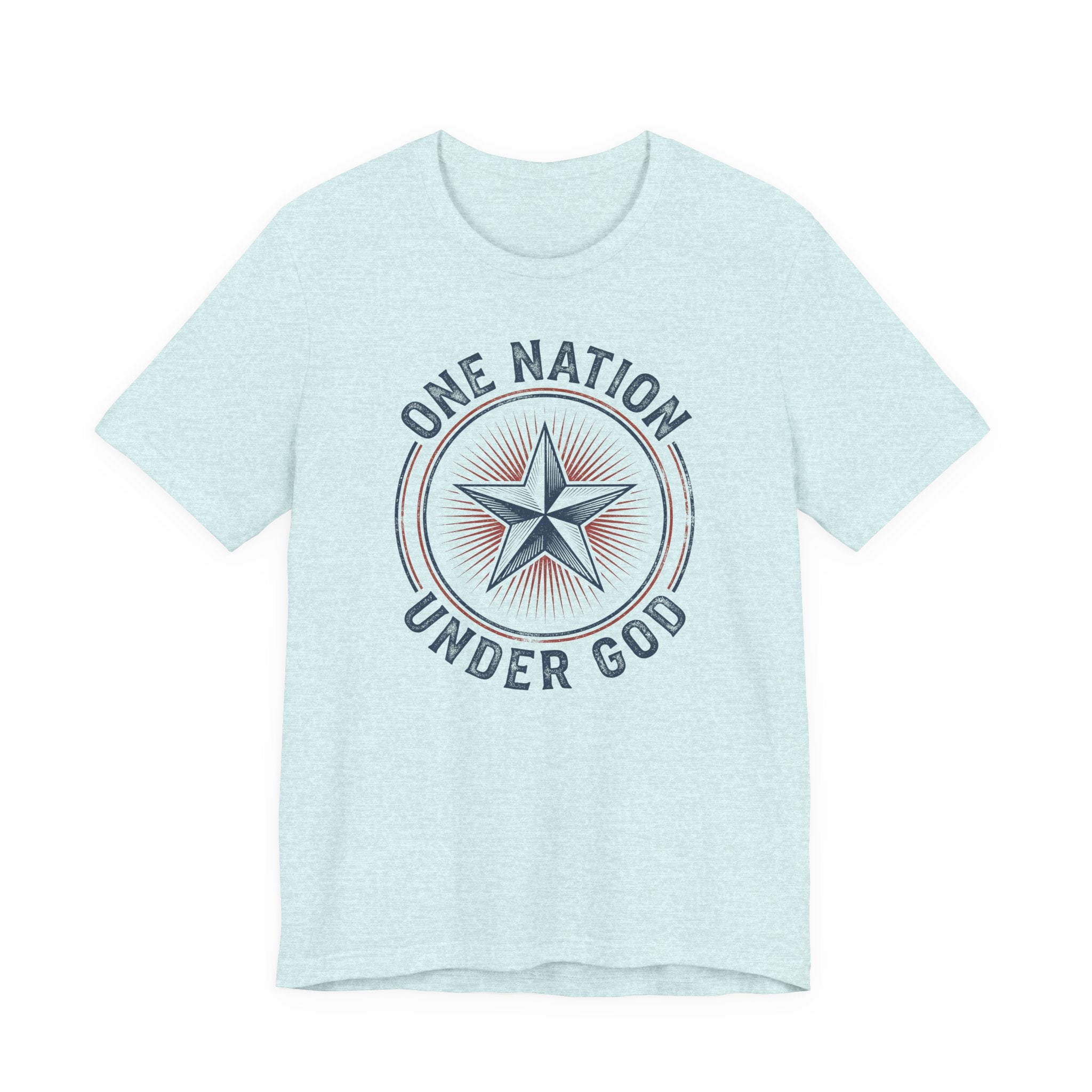 Light blue patriotic star badge T-shirt with 'Under God' text