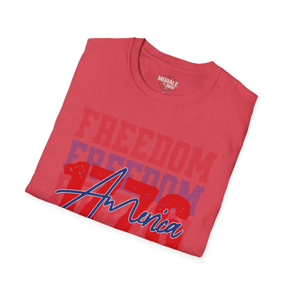 Red Freedom graphic T-shirt with patriotic USA America 1776 print