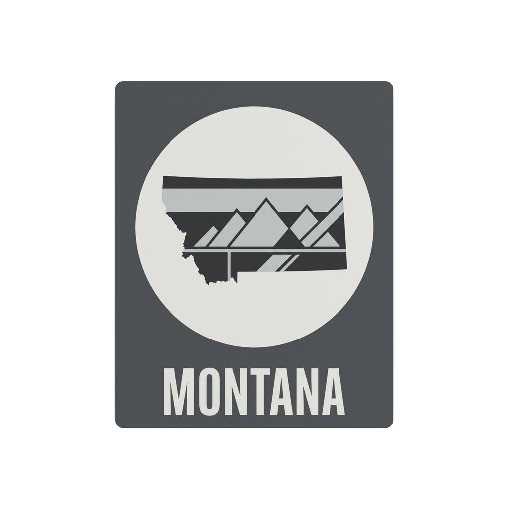 Montana state metal art sign with dark gray background, circle mountain graphic, and “MONTANA” text