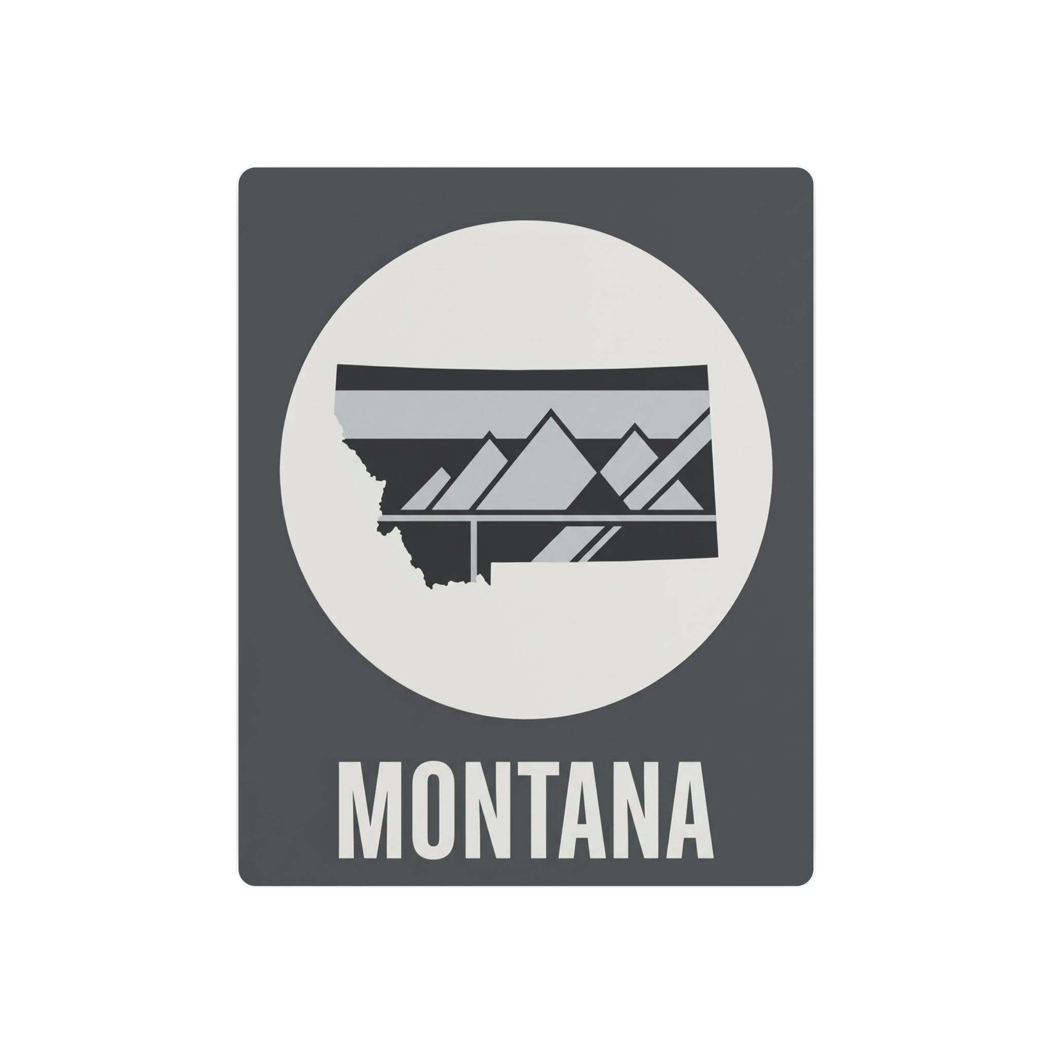 Montana state metal art sign with dark gray background, circle mountain graphic, and “MONTANA” text