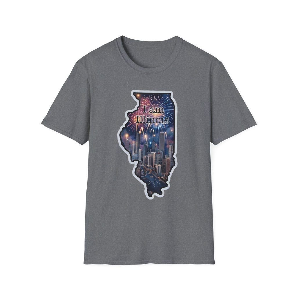 Illinois skyline state map T-shirt in gray with front graphic print