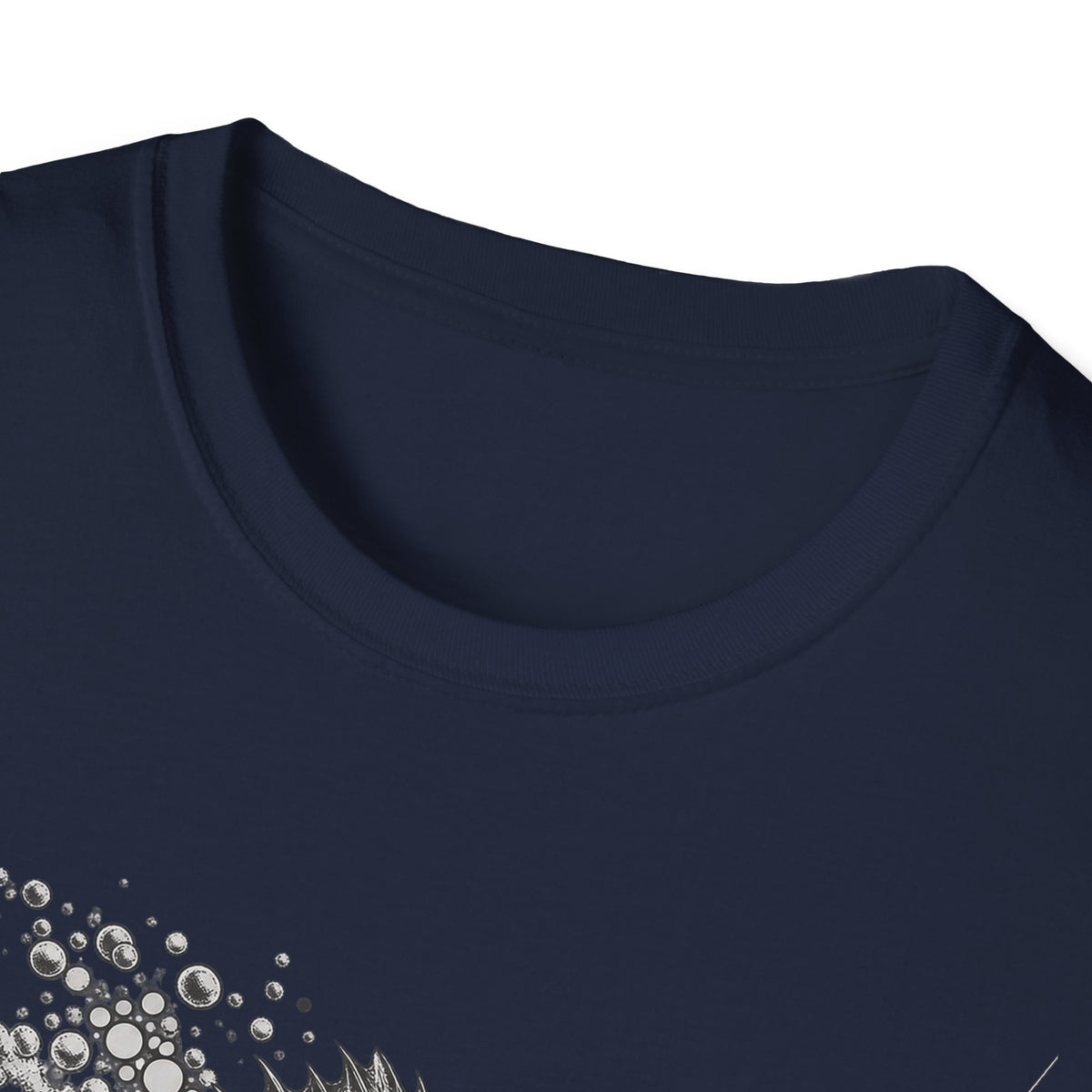 Navy fishing walleye graphic T-shirt, crew neck; partial fish-and-bubbles print