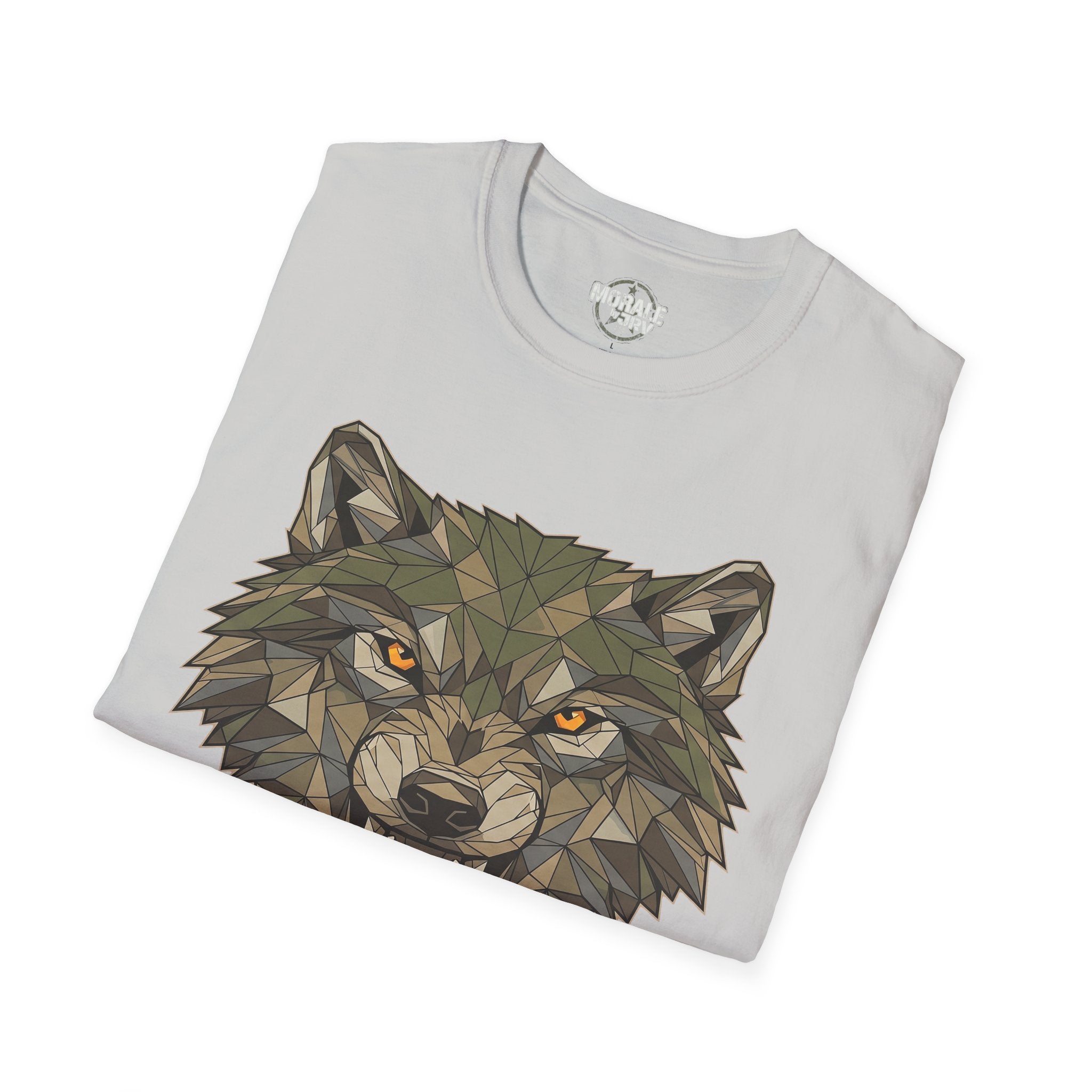 White T-shirt with geometric wolf head face graphic