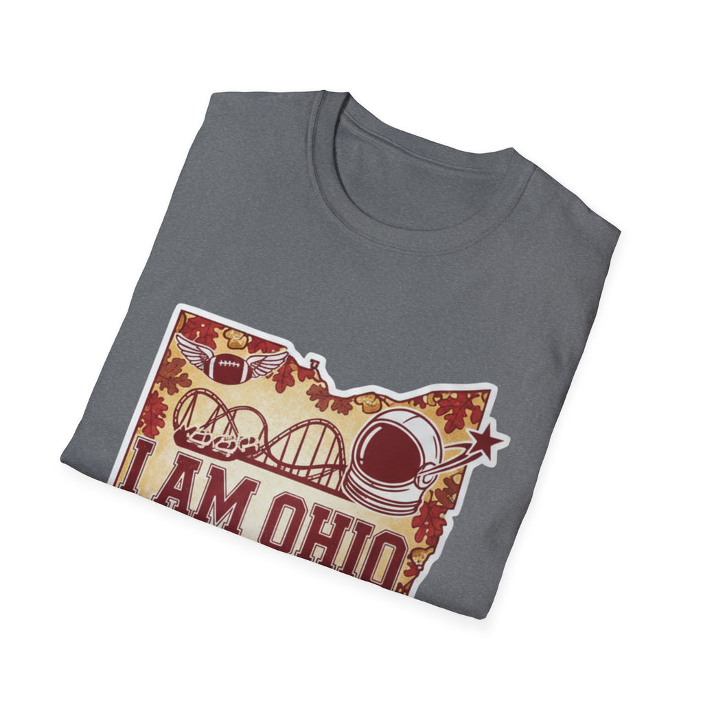 Ohio Grafik-T-Shirt, dunkelgrau mit „I AM OHIO“-Landmarken-Outline