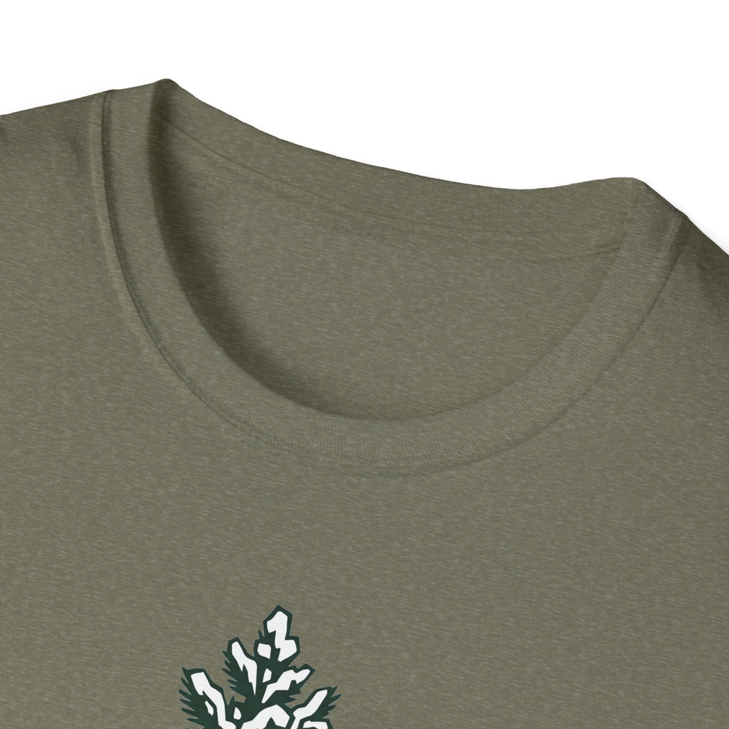 Heather Military Green crew-neck t-shirt close-up of neckline and collar seam