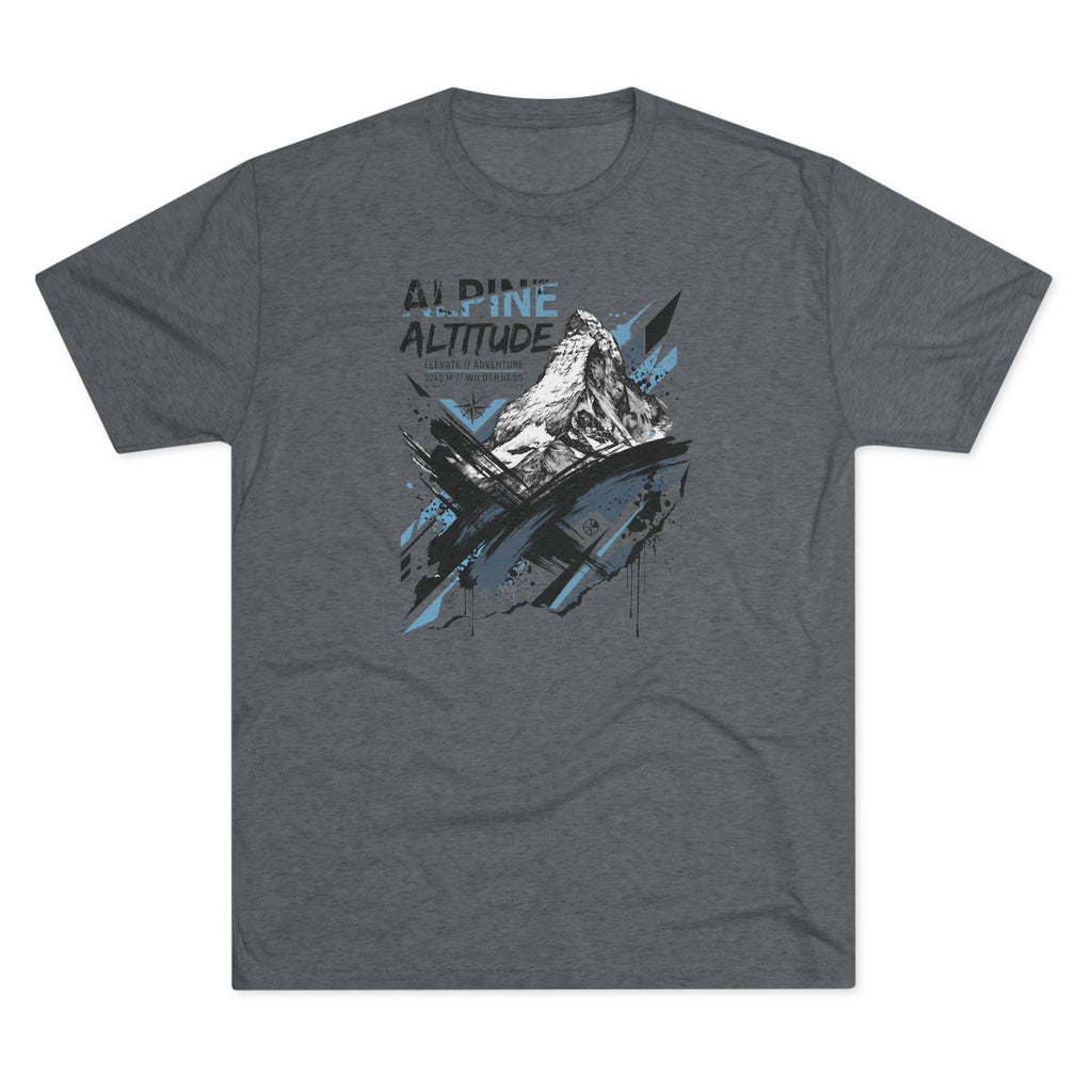 Alpine Altitude mountain graphic tee, gray heather with blue/black peak print