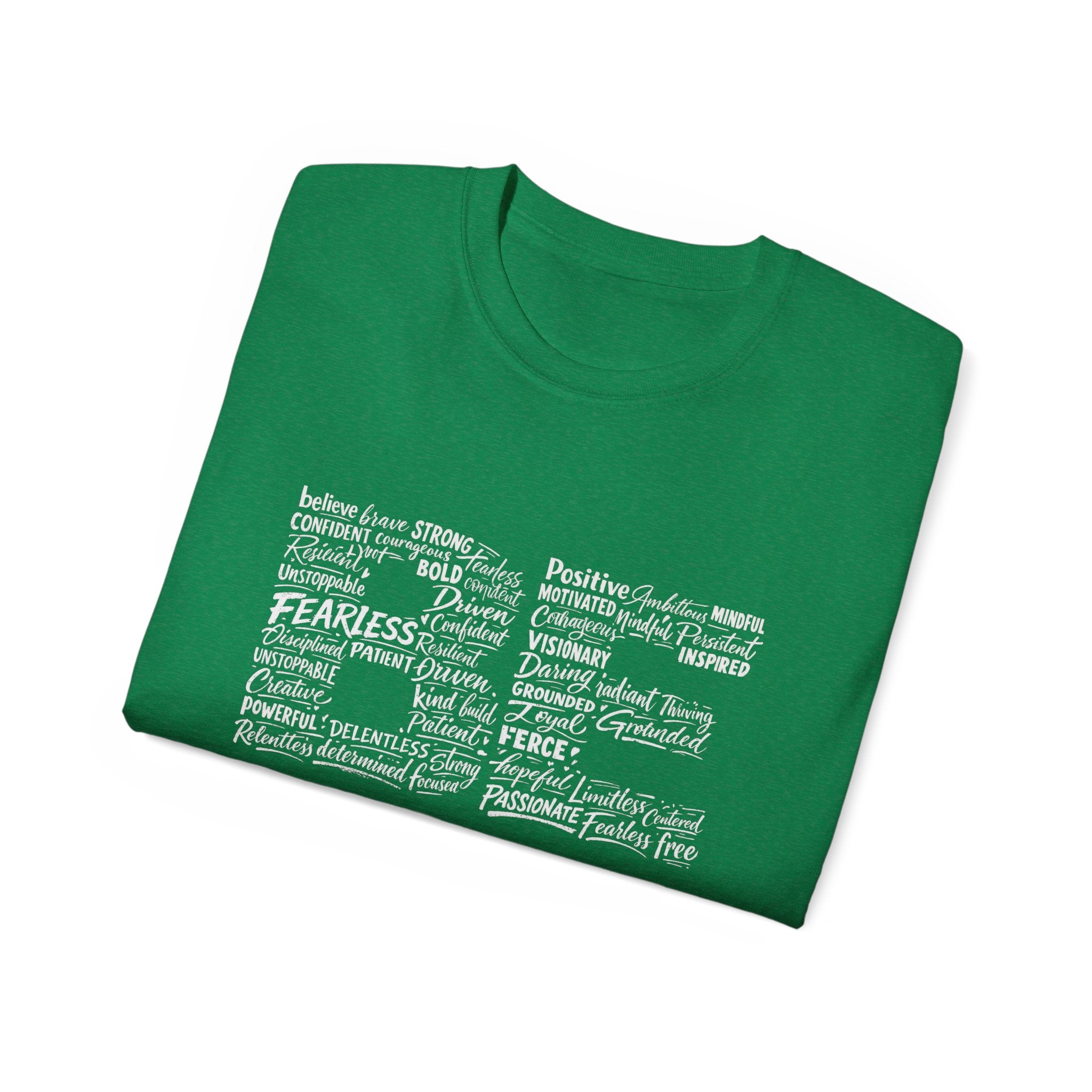 Antique Irish Green Life word cloud inspirational typography shirt, front view