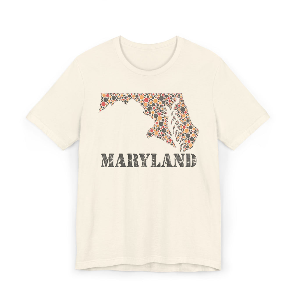 Cream Maryland floral map graphic T-shirt with dotted map and 'MARYLAND' lettering