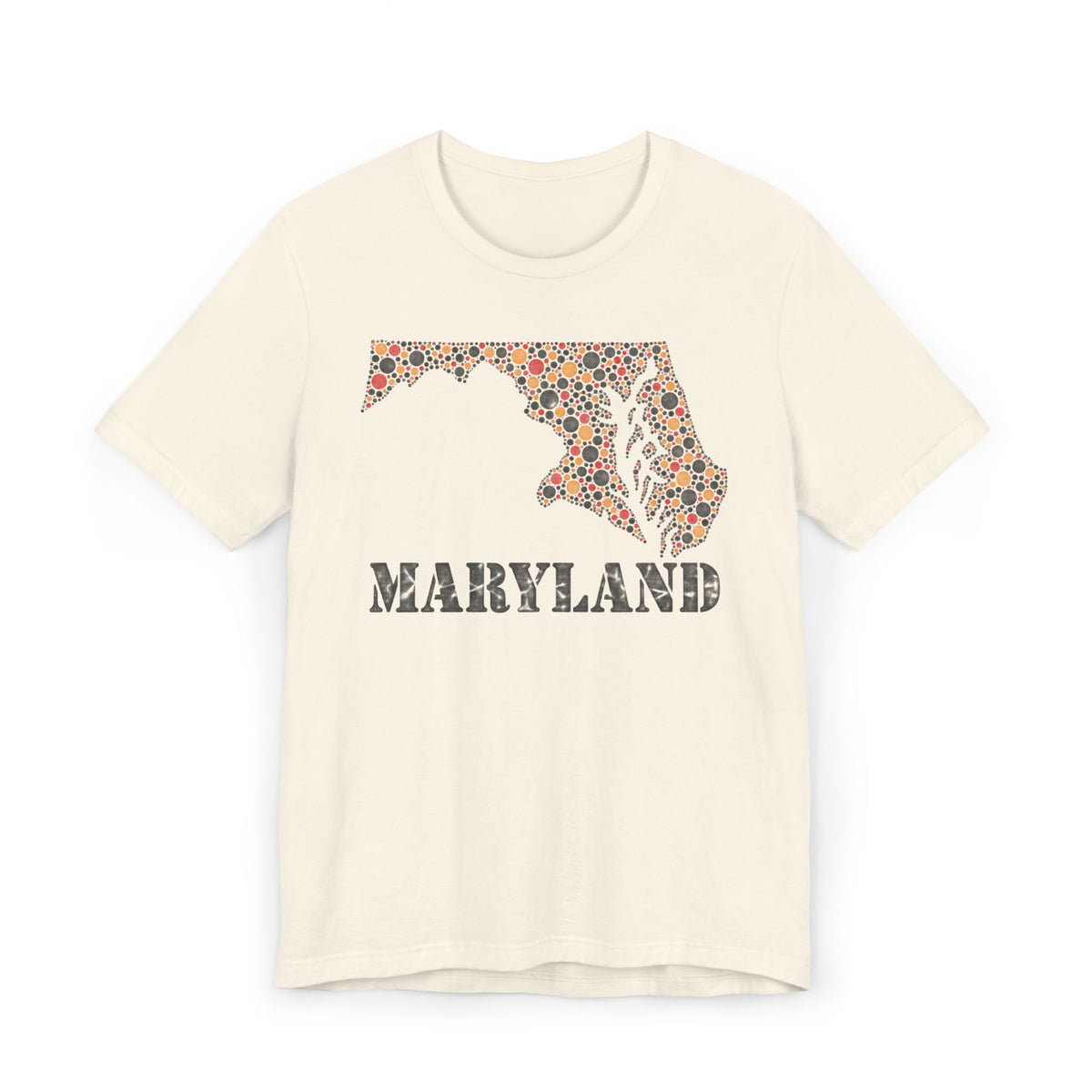 Cream Maryland floral map graphic T-shirt with dotted map and 'MARYLAND' lettering